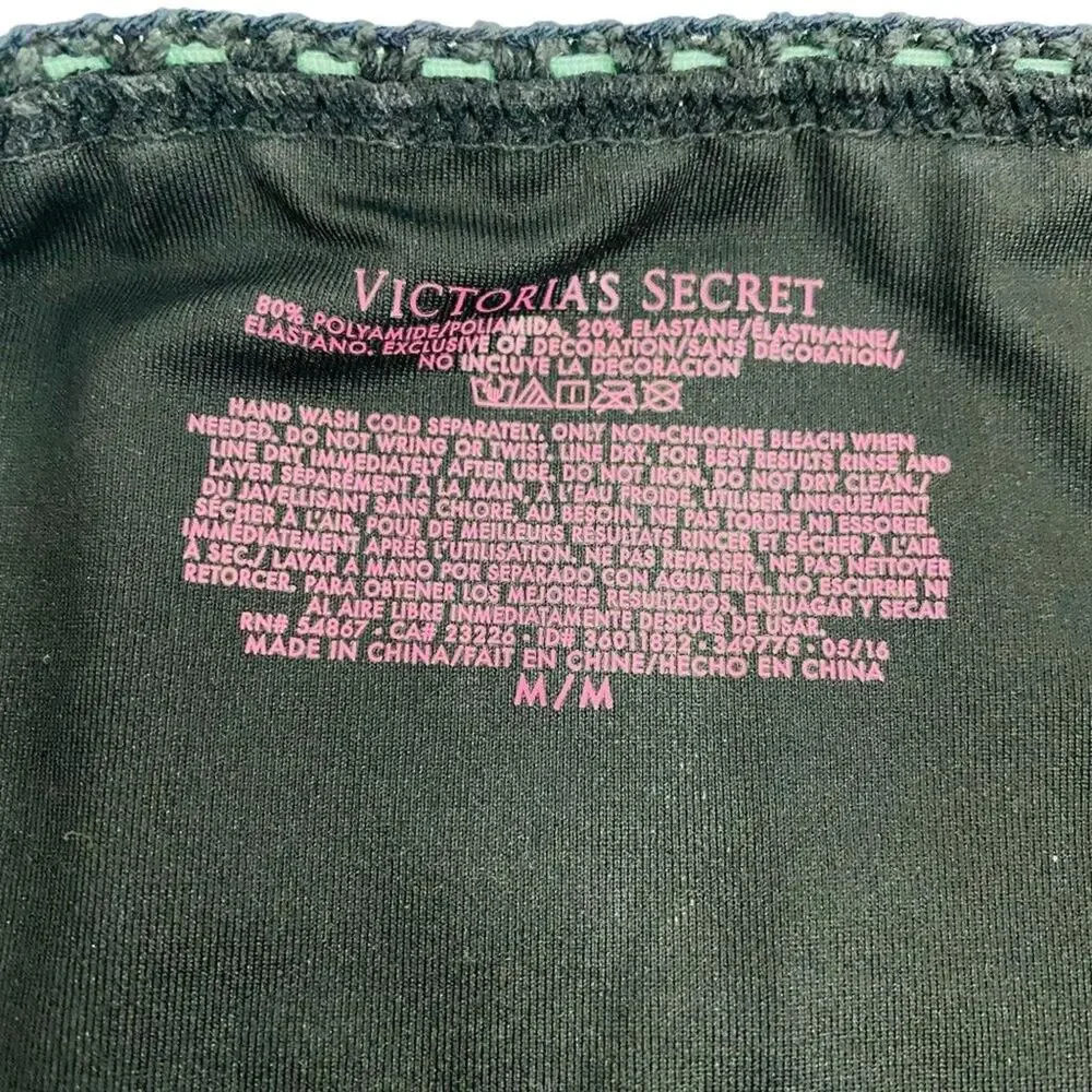 Victoria's Secret Black Bikini Swim Bottom Colorful Crochet Trim Size Medium